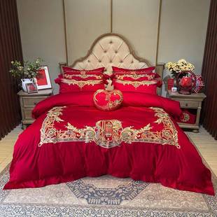 九喜狐家纺备婚床上用品四件套结婚嫁妆婚房布置全棉刺绣十件套