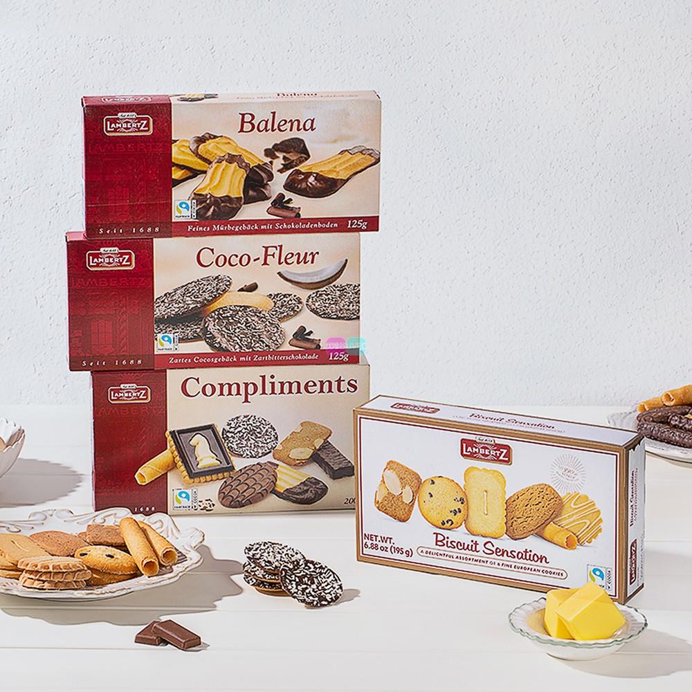 波兰原装进口零食Lambertz椰子巧克力薄脆什锦曲奇饼干盒装多口味