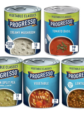 美国进口Progresso浦氏奶油蘑菇汤 番茄罗勒汤 扁豆蔬菜速食汤