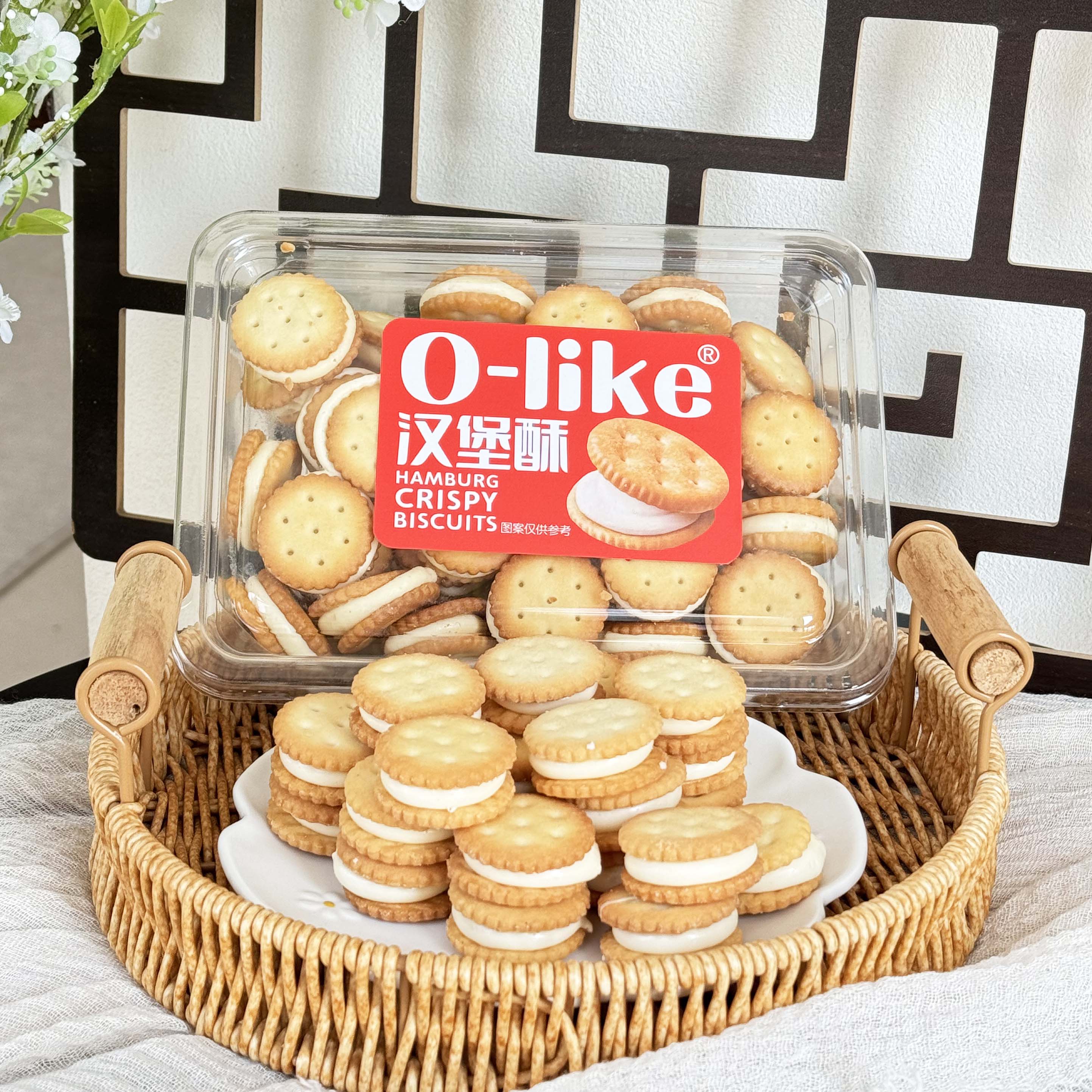 OLIKE汉堡酥牛轧饼干原味250g盒装牛扎网红饼干夹心饼干下午点心