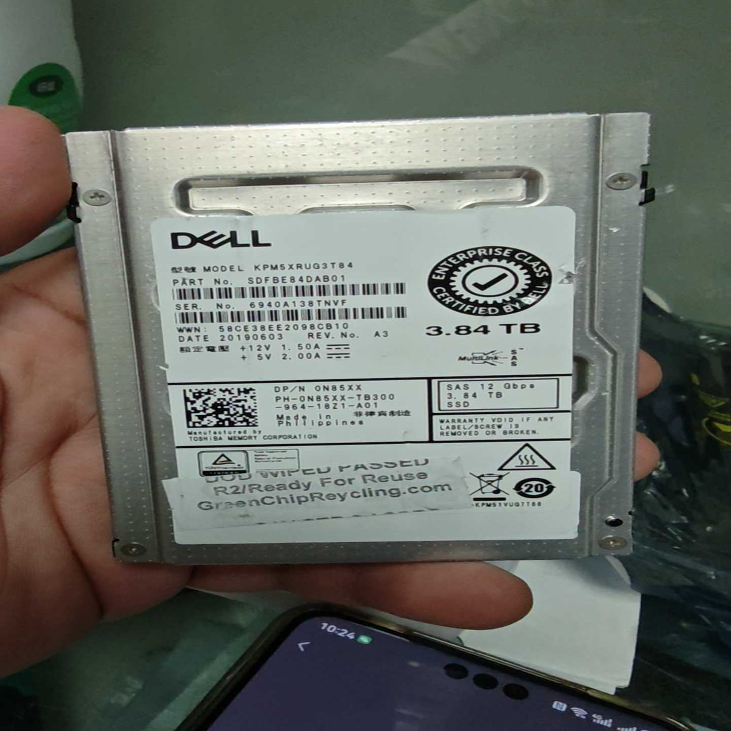 戴尔3.84TSAS服务器固态硬盘,型号KPM5XRUG3--议价商品