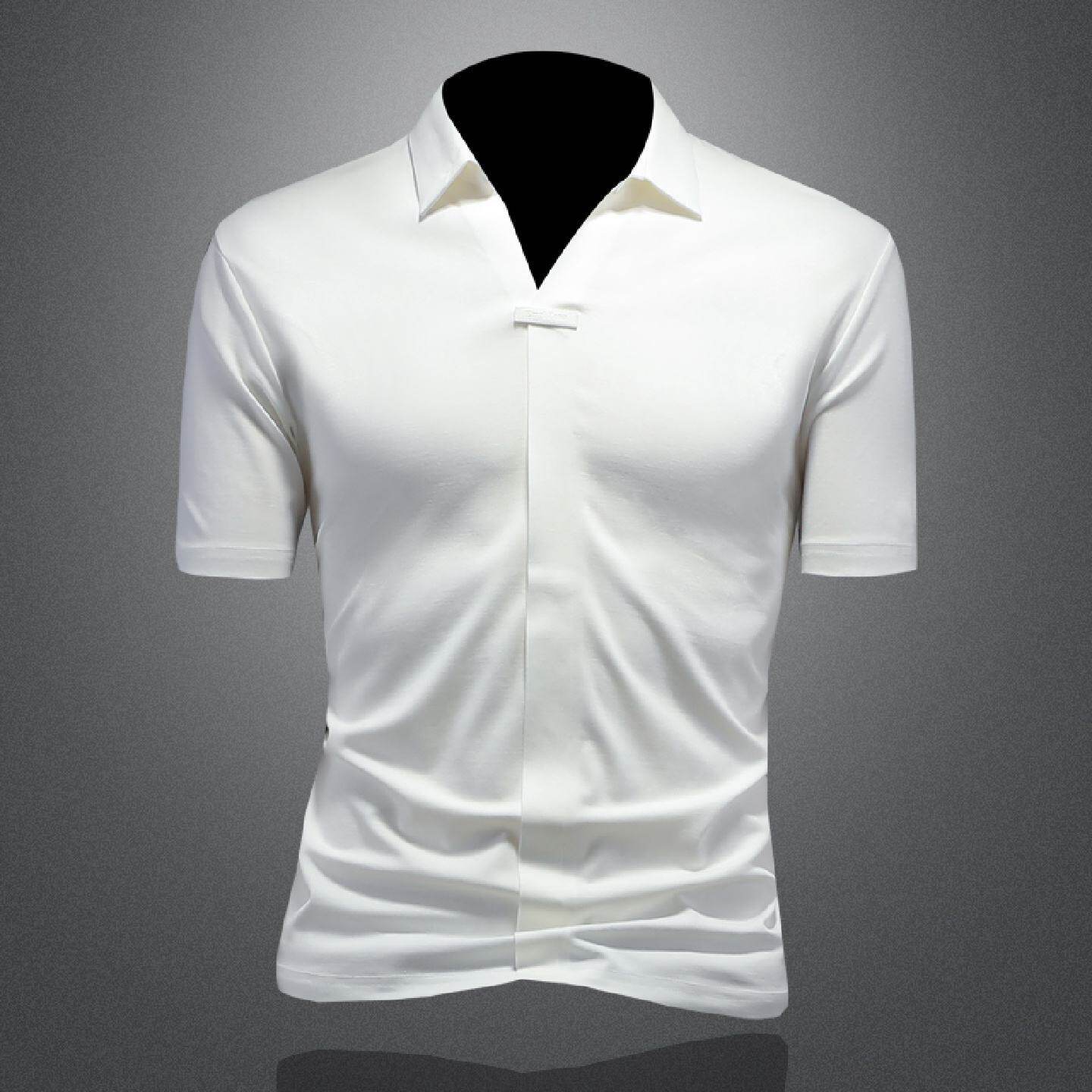 夏季薄款弹力高级感翻领恤短袖男新款休闲冰丝无痕舒适透气上衣潮