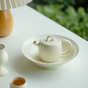 瓷虫奶黄圆足壶承养壶垫茶承简约家用干泡盘陶瓷茶具盖碗底壶托