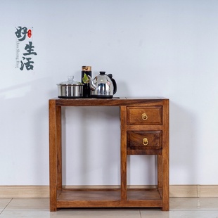 家用客厅新中式 胡桃木茶台实木茶水柜烧水壶一体套装 移动茶柜边桌
