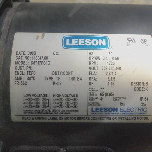 Leeson 110047.00 Electric Motor Frame 56C 208230460 34HP C6T