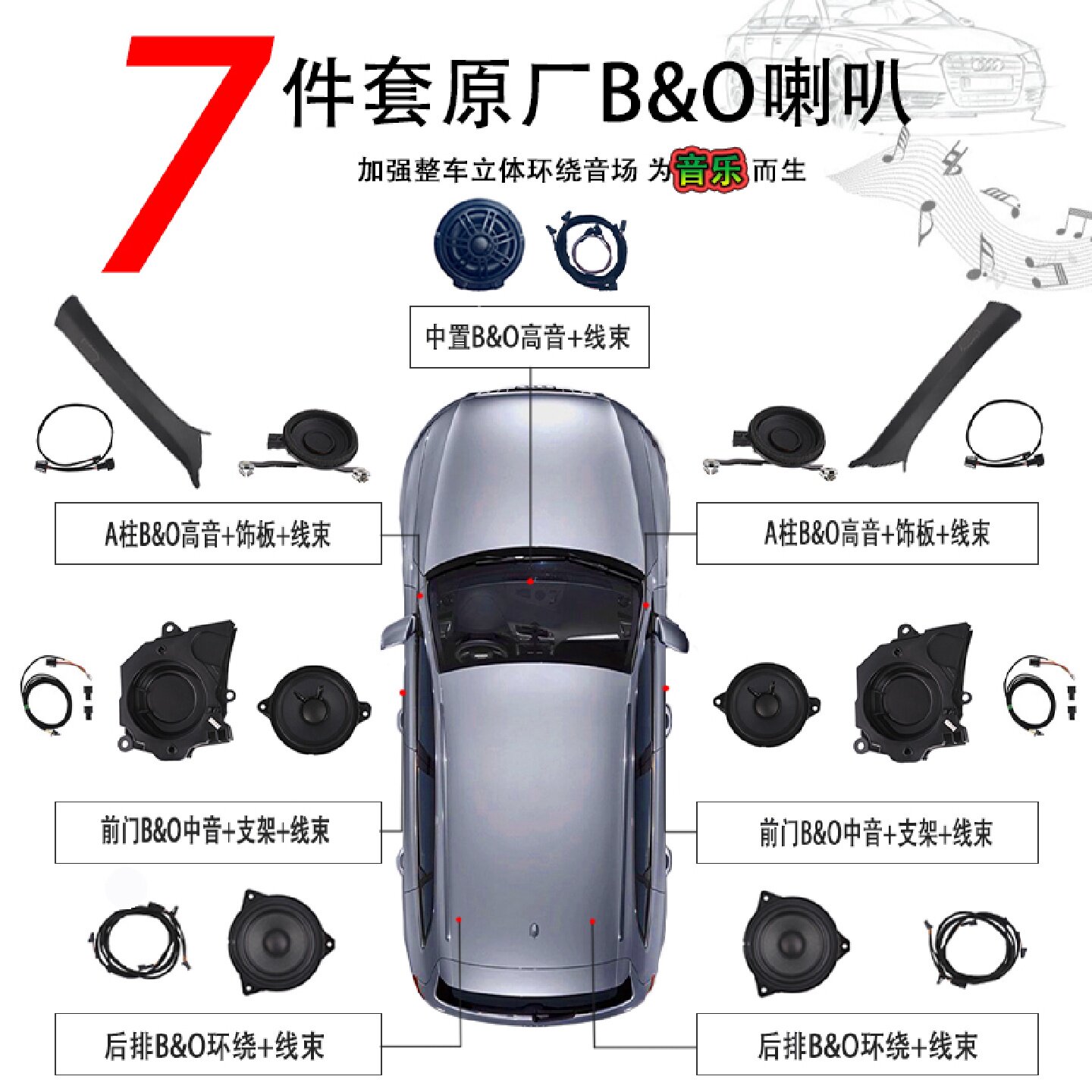 适用于奥迪45567改装汽车喇叭高音低音环绕音响升级