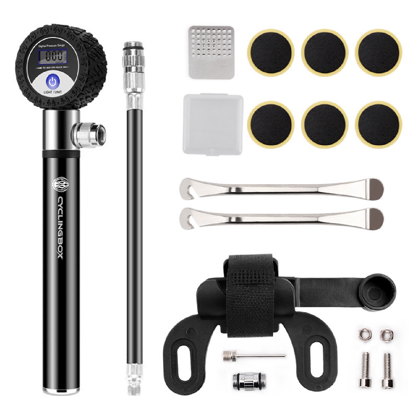 自行车打气筒套装铝合金多功能工具组合修理补胎工具套装迷你气筒