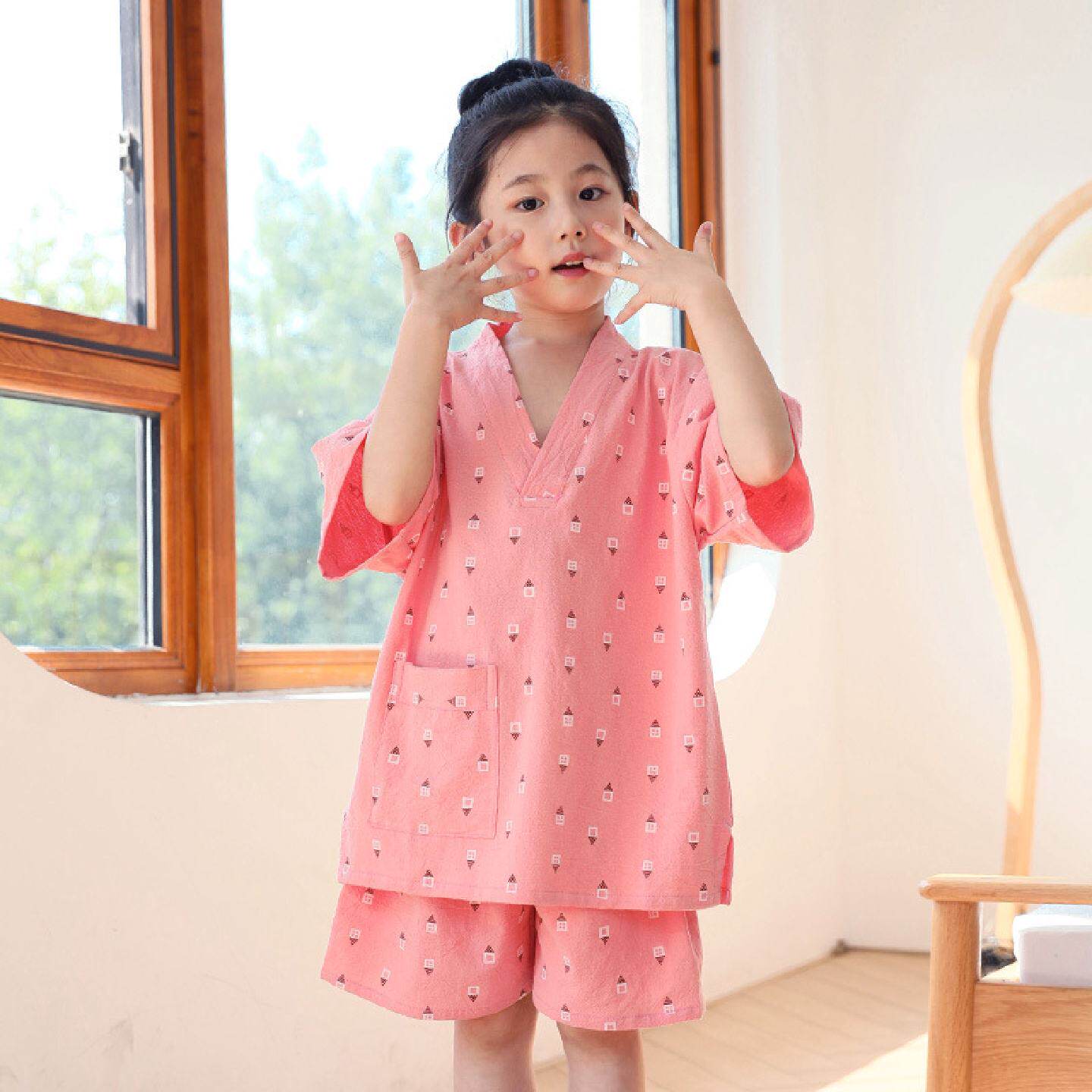 儿童棉布浴服男女童汗蒸服睡衣桑拿服小孩家居服厂家批发