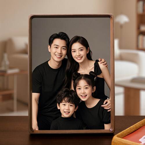 全家福相框洗照片做成相框摆台定制照片婚纱照打印黑胡桃实木空框