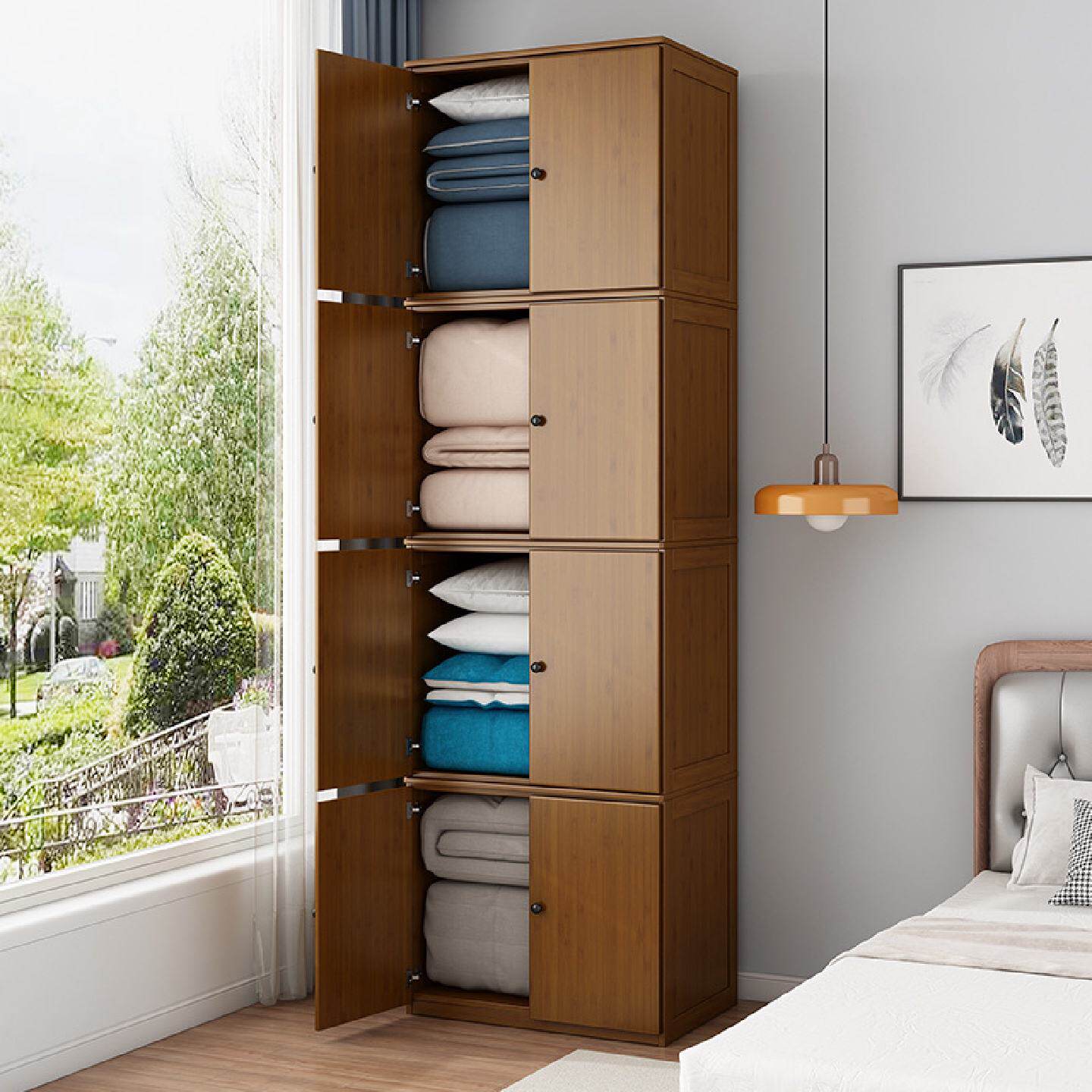 批发衣柜被子柜家用卧室收纳竹储物置物实木阳台斗柜飘窗柜棉被专