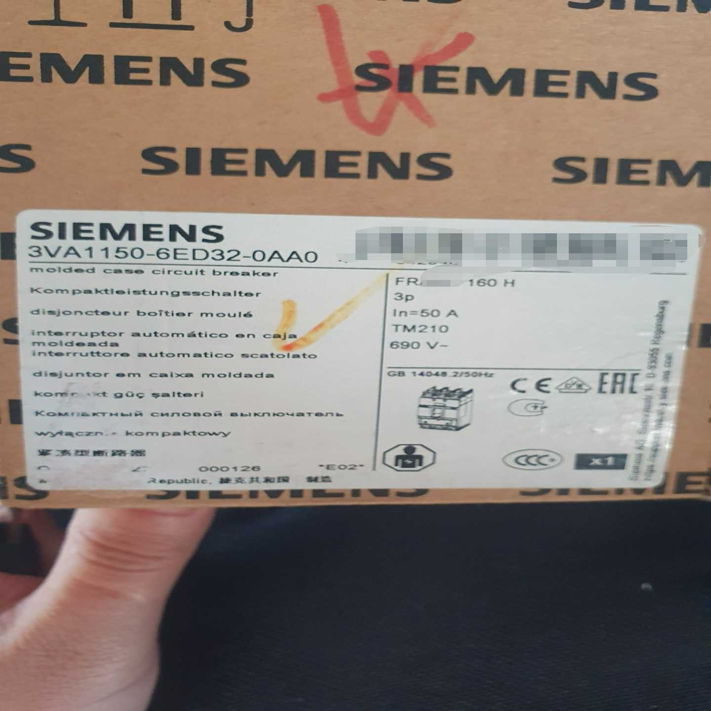 询价西门子正品3VA1150-6ED32-0AA0塑壳断路器3