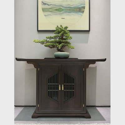 新中式实木玄关桌柜条案供台桌高端大气家具定制黑檀乌金入户玄关