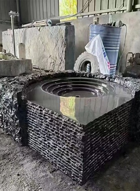 黑山石水钵中式花园景观石园林庭院造景黑色石头切片源头厂家