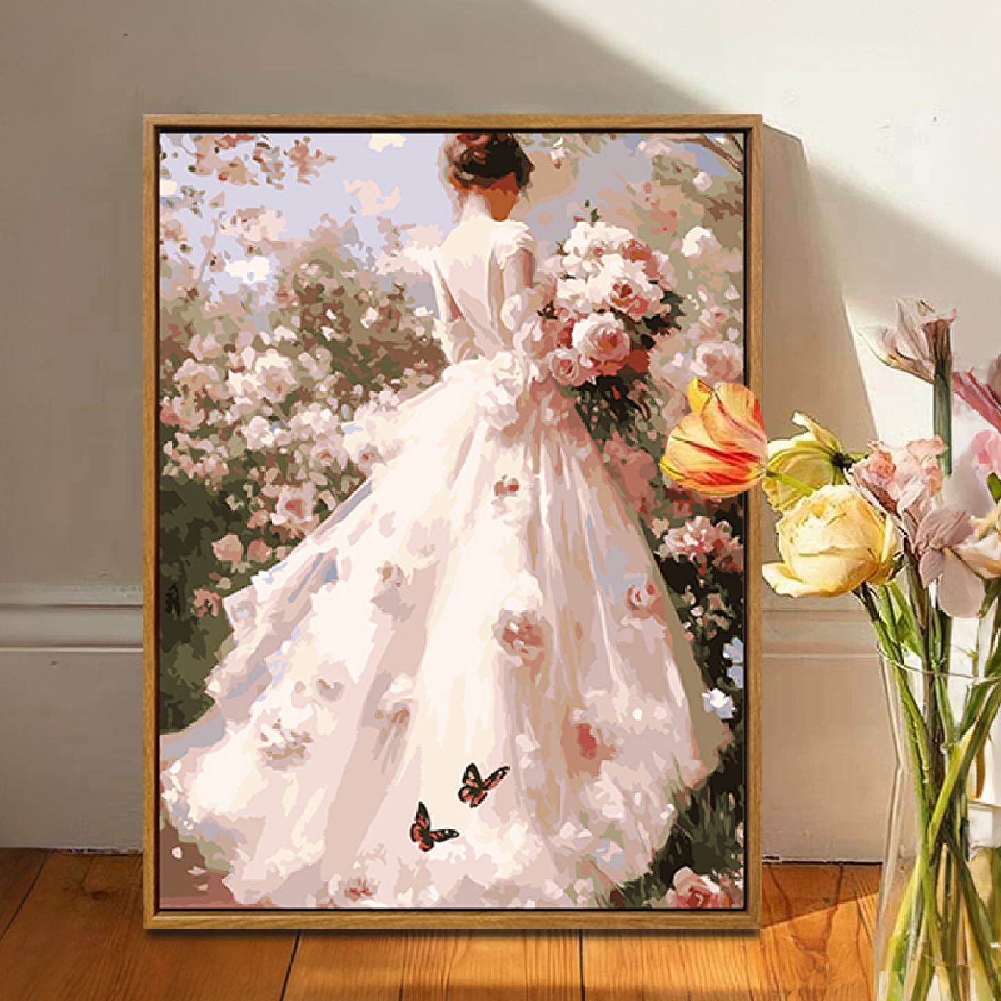 油画少女数字油画diy填充填色手工绘婚纱结婚礼物丙烯油彩装饰画