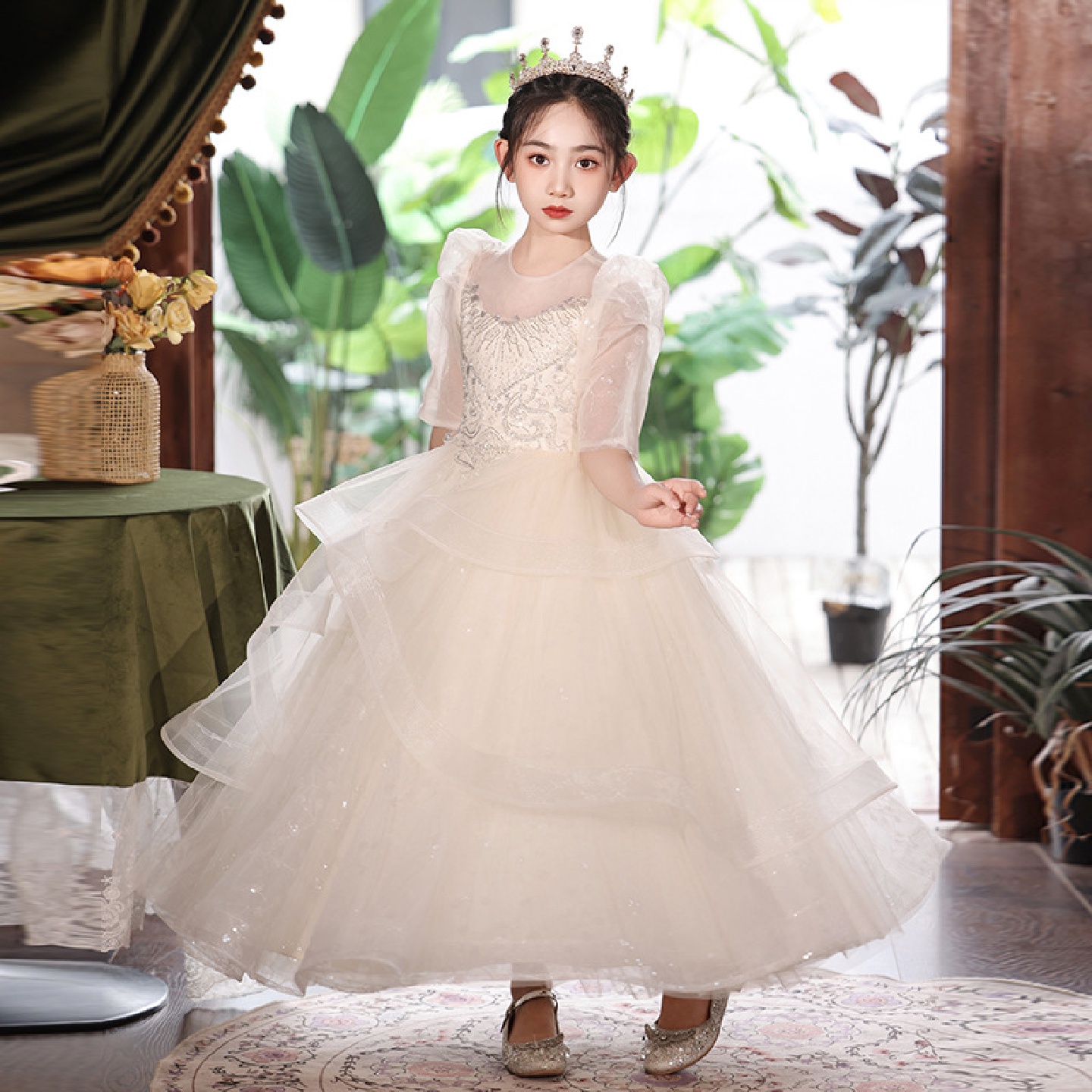 儿童礼服公主裙2025夏季女童走秀花童蓬蓬纱主持人钢琴演出服礼服