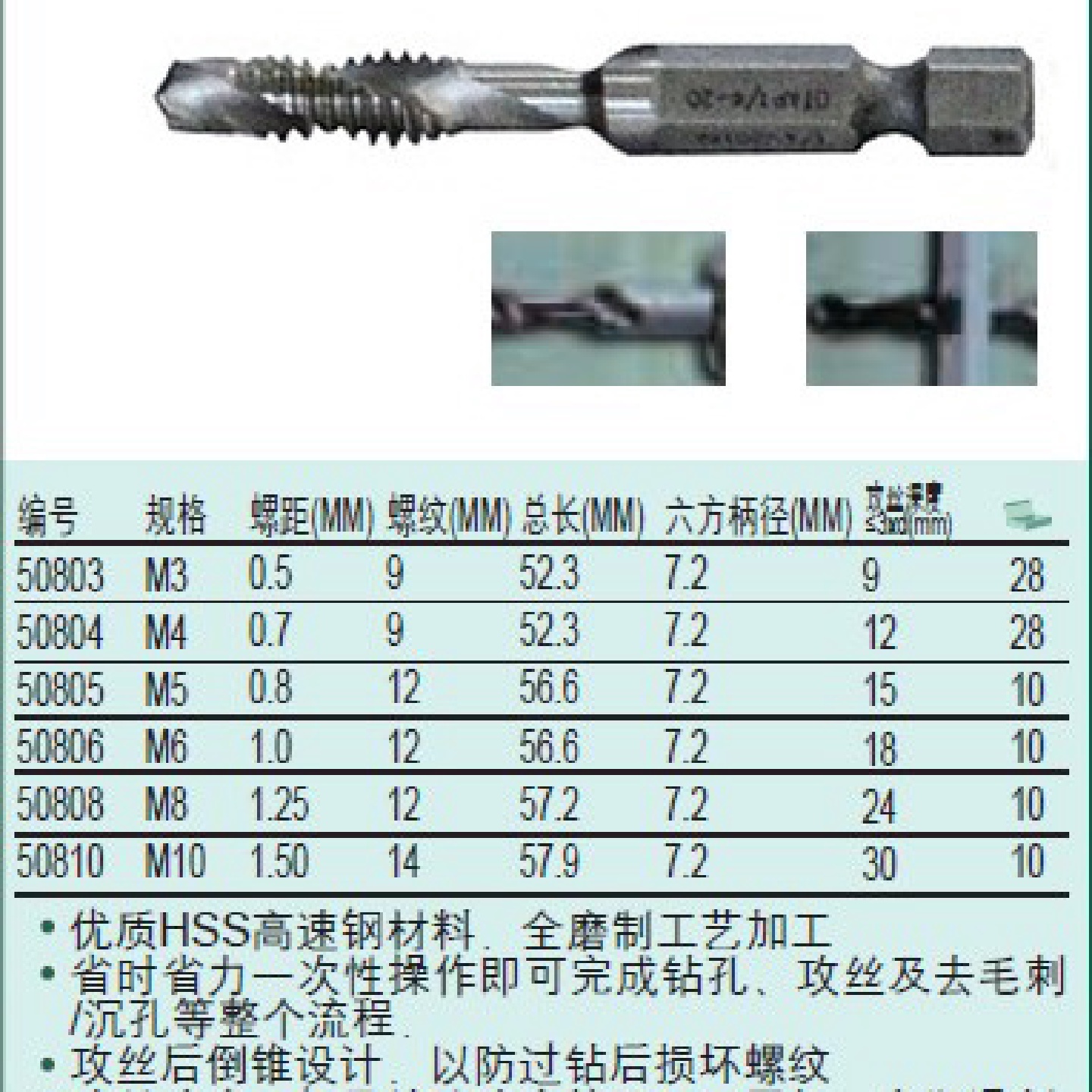 SATA世达工具5件套高速钢复合丝锥钻M3*0.5mm50803