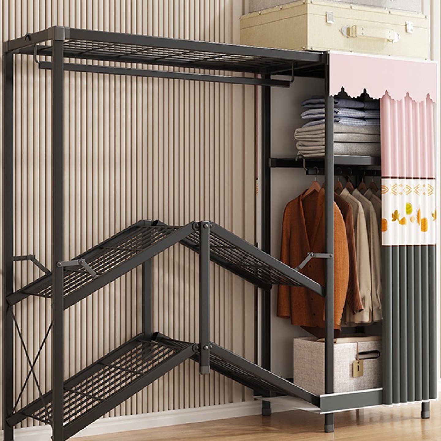 折叠简易衣柜家用卧室免安装布衣橱小户型全钢架结实耐用出租房用