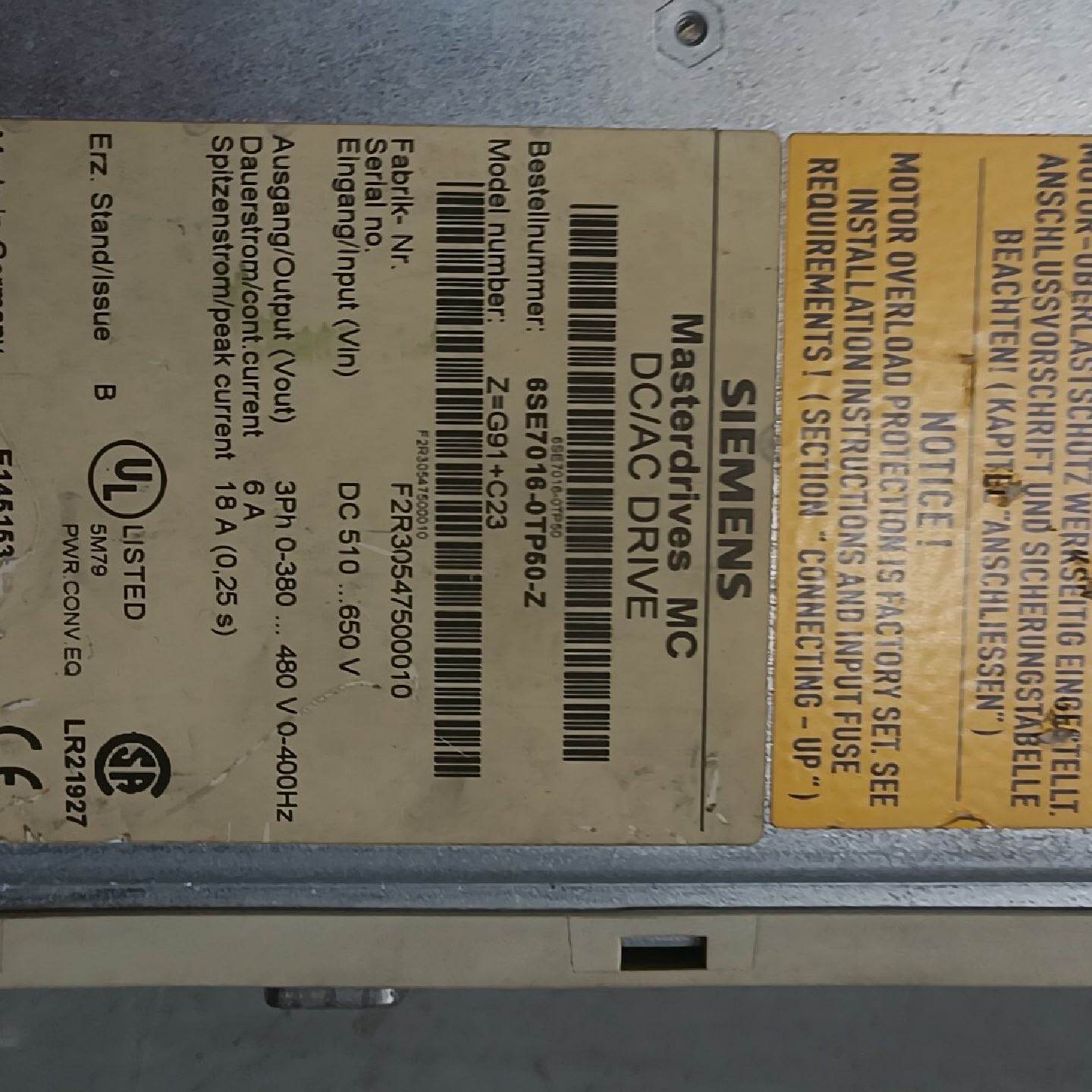 西门子6SE7016-0TP50-Z变频器 实物图拍摄 功能--议价商品