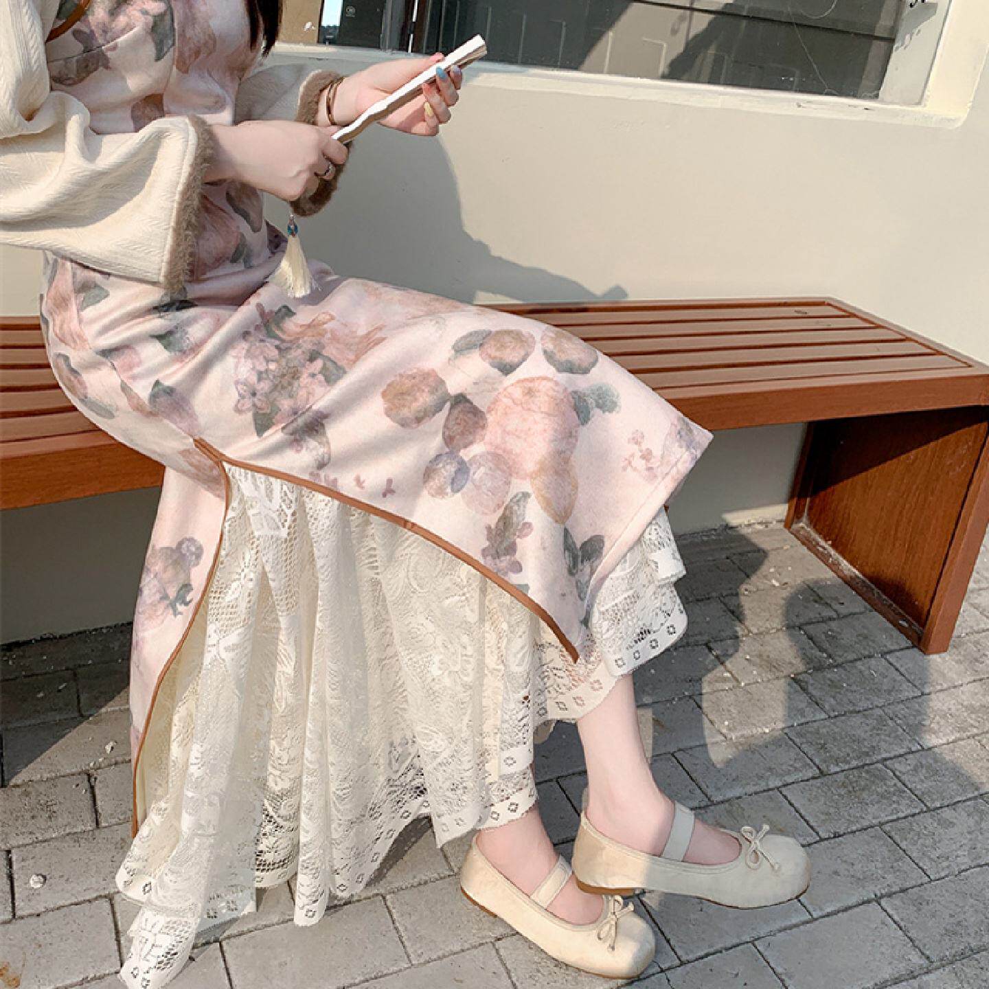 旗袍内搭打底蕾丝裙女装2025新款显廋大摆a字纱裙宽松高腰半身裙