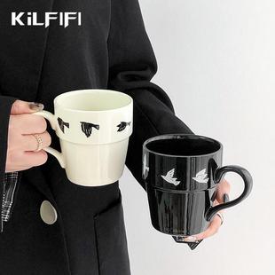 一对 简约陶瓷杯子家用喝水杯办公室马克杯复古高级感小众情侣杯款