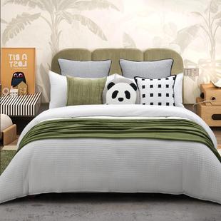 儿童房样板间床品熊猫卡通可爱清爽绿色软装 展厅床上用品全套组合