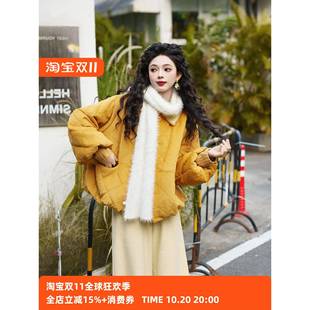冬装 扣子家 2025新款 灯芯绒棉服女款 宽松圆领保暖外套 稻浪翻金