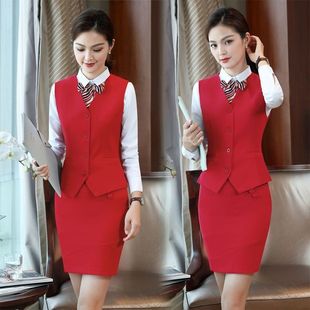 美容会所 2020春秋时尚 职业女套裙马甲套装 前台工作服正装 1901 季