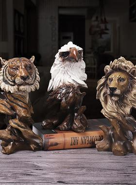 欧式仿真鹰头摆件老虎头雕塑树脂道具玄关办公室桌面动物头像装饰