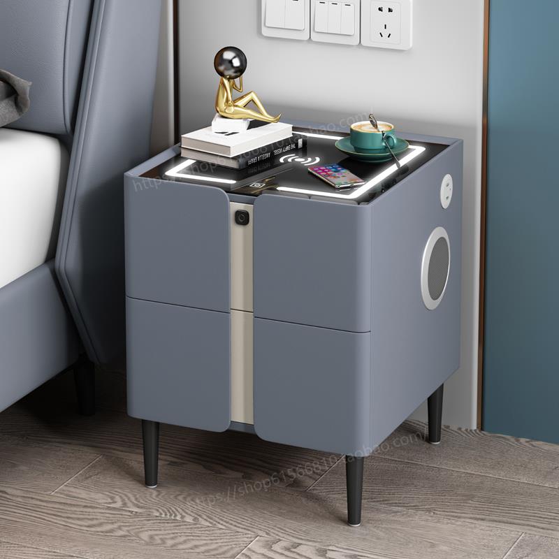 家用智能床头柜现代简约轻奢多功能蓝牙音响带锁卧室床边小型柜皮