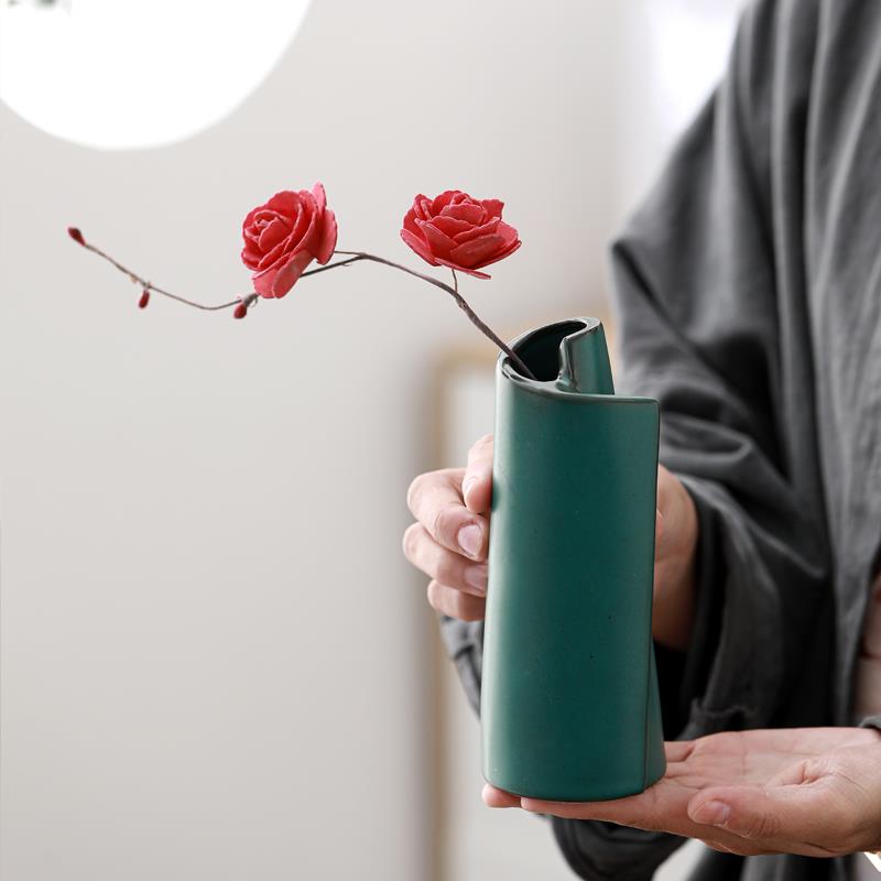 禅意客厅桌面插花创意陶瓷小花瓶干花装饰电视柜家居摆件茶道配件