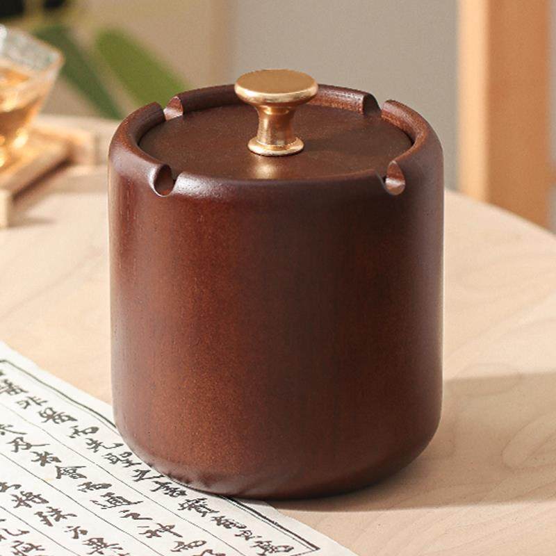 实木烟灰缸带盖大号家用中式防飞灰客厅轻奢创意灰缸复古定制车载