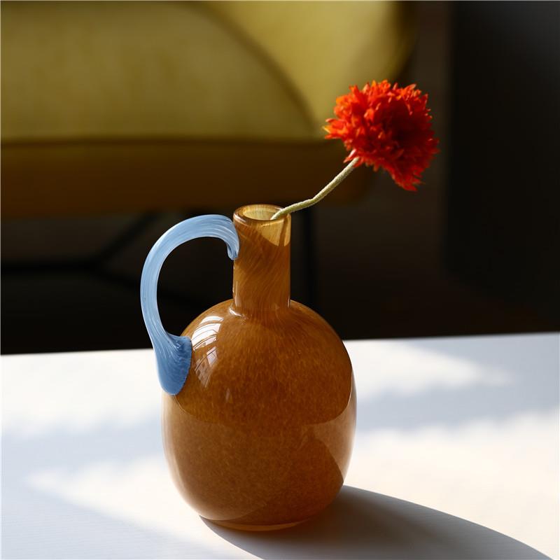 法式中古耳玻璃花ins氛围桌面电视柜软装酒店装饰水培彩色花瓶器