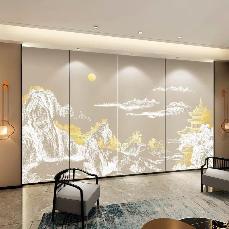 来图定制新中式刺绣硬包背景墙壁画酒店包厢背景墙刺绣装饰中式画图片