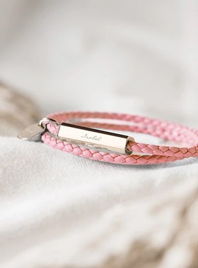 皮革双绳钛钢DIY刻字情侣手链 励志语雕刻手环新年送朋友女友礼物