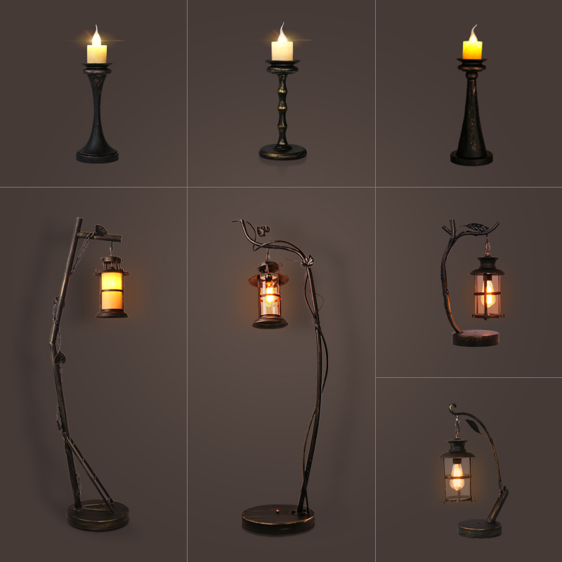 美式乡村复古工业风创意个性卧室床头落地灯艺术怀旧装饰铁艺台灯