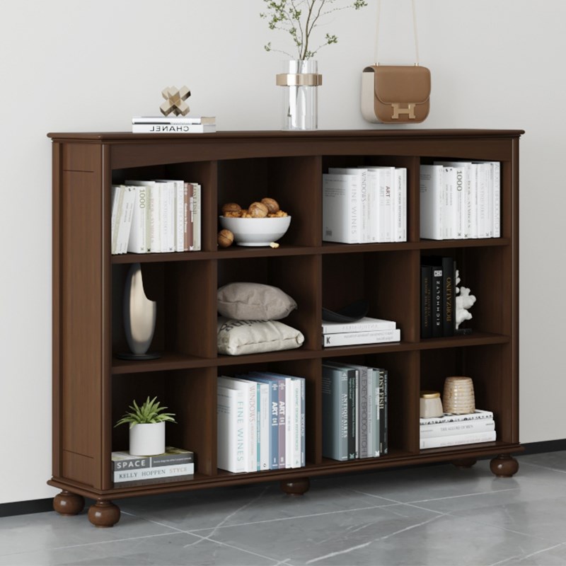 实木书架落地组合小户型书柜置物架客厅简约收纳格子柜隔断展示柜