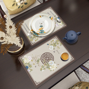 防水防油西餐垫桌垫复古皮革防烫垫隔热垫杯垫 家用餐垫高级感中式