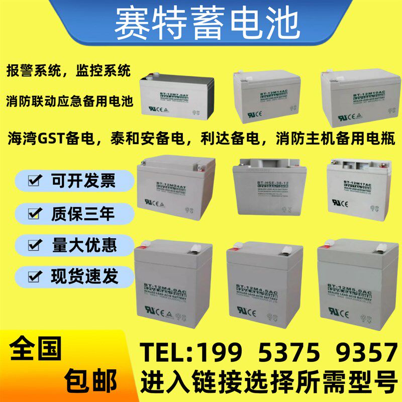 赛特蓄电池BT-12M24AT 12V7AH12AH17AH20AH24AH38AH40AH65AH100AH