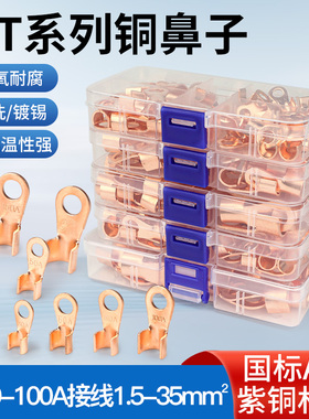 10 20 40 200A接线鼻 OT紫铜开口鼻国标铜鼻子盒装接线端子连接器