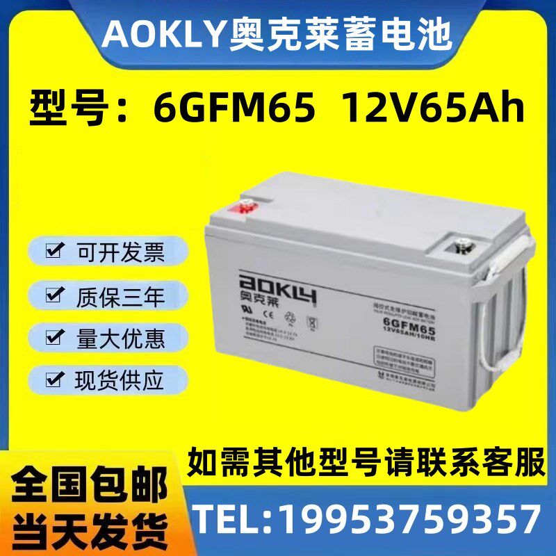 AOKLY奥克莱蓄电池6GFM65 现货包邮 12V65Ah 机房 直流屏 UPS电源
