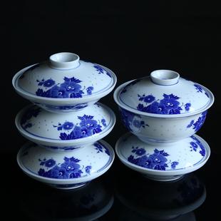 保温菜盘家用陶瓷餐具合器碟子套装 景德镇青花玲珑带盖盘子中式