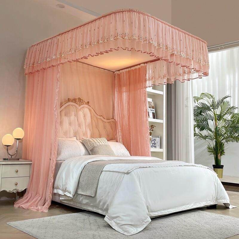 导轨蚊帐伸缩升降u型轨道三门家用不打墙公主风落地双层2米1.8m