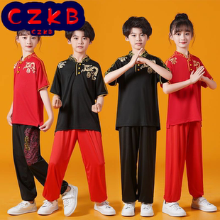 儿童武术练功服男女童夏季薄款短袖武馆散打搏击训练服武术表演服