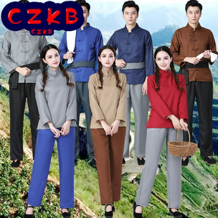 新柔美呢古装丫鬟上衣灯笼裤套装男民国清朝农民演出服装店小二服