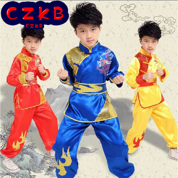 幼儿童武术表演出少儿中国功夫男童腰鼓舞蹈服小学生打鼓服装长袖