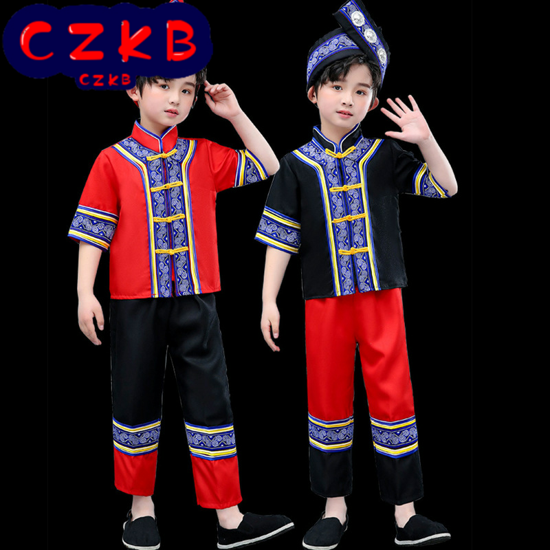 2022新款儿童哈尼族服装男童舞蹈