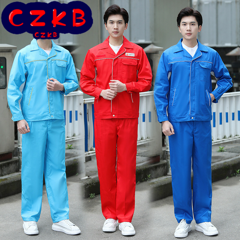 红色加油站防静电工作服套装男女夏季长袖反光条中石化劳保服