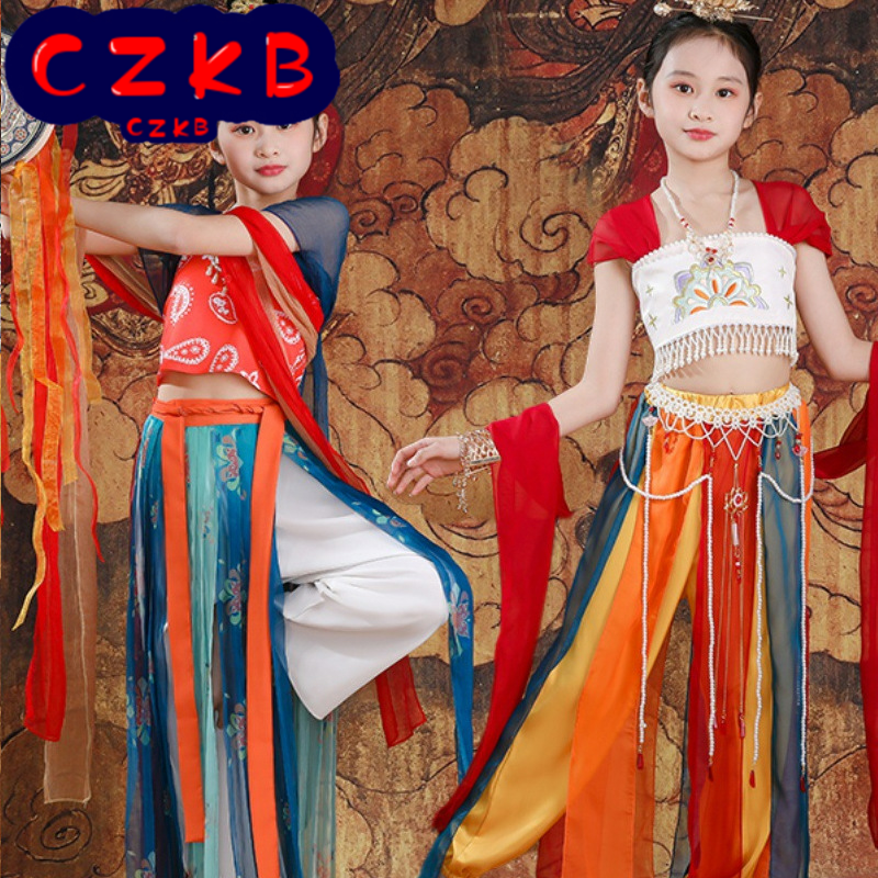飞天乐鼓演出服敦煌遇见胡璇舞蹈表演服儿童妙音反弹琵琶舞古典舞 - 实物图