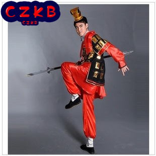 古汉代兵服男周瑜大红色兵 服演出三国兵服表演男战国兵服