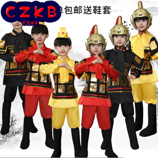 新款成人兵马俑演出影视儿童古装盔甲武士古典舞蹈服装古兵服男装